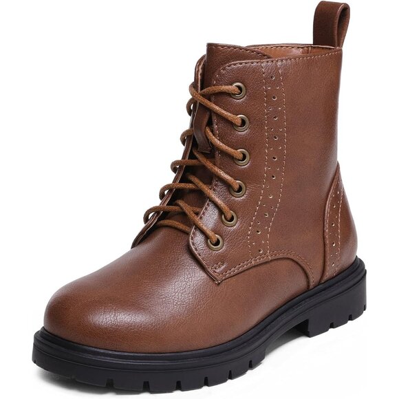 Dream Pairs Boys Girls Brown Side Zipper Combat Thermoplastic Elastomers Boots - Picture 1 of 6